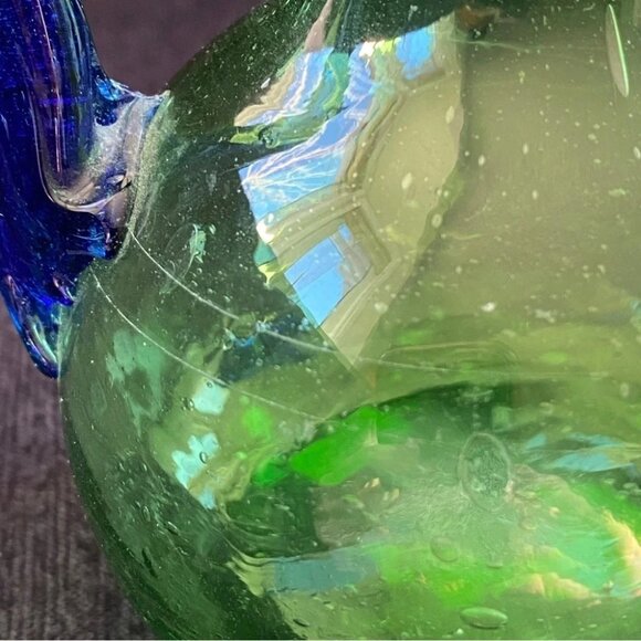 Handblown Artisan Glass Vase Blue and Green 7.25in - Picture 6 of 15